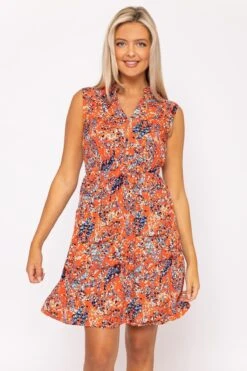 Orange Print Viscose Mini Dress